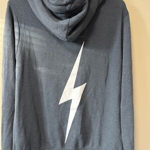 Aviator Nation Charcoal Hoodie with White Lightning Bolt